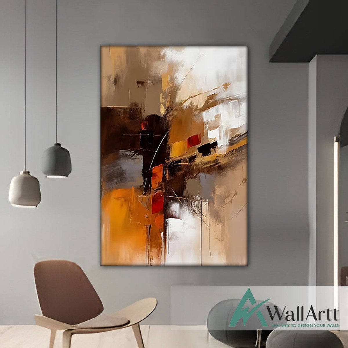 Orange Brown Abstract III Textured Partial Oil Painting - Wall Art